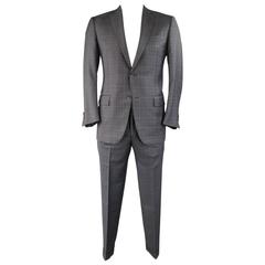 ERMENEGILDO ZEGNA 40 Regular Dark Gray & Blue Windowpane Wool Notch Lapel Suit