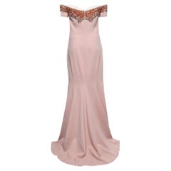 Badgley Mischka Couture Pink Crepe Embellished Gown M