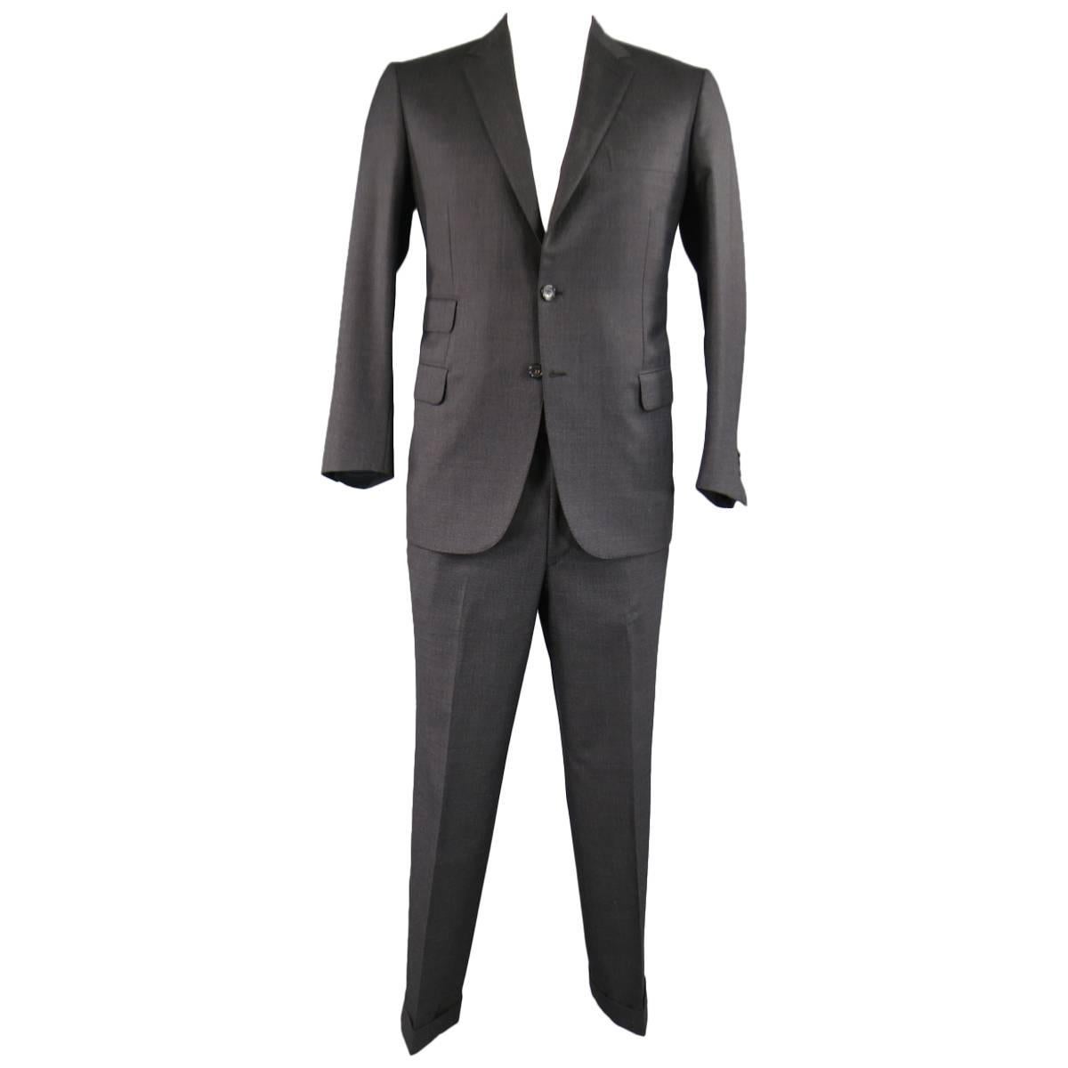 Men's BRIONI 40 Regular Charcoal Textured Wool Notch Lapel Suit