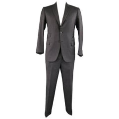 Used Men's BRIONI 40 Regular Charcoal Textured Wool Notch Lapel Suit