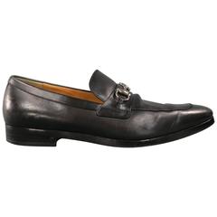 Men's GUCCI Size 8.5 Black Leather Silver Horsebit Pointed Loafers