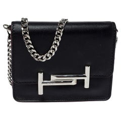 Tod's Black Leather Double T Chain Shoulder Bag