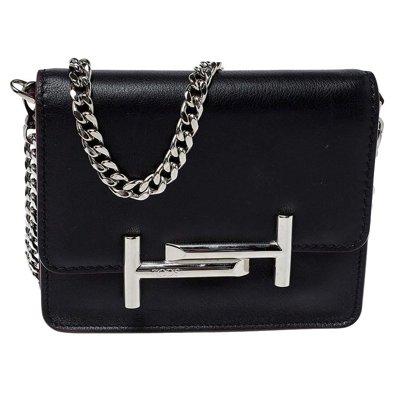 Tod's Black Leather Double T Chain Shoulder Bag For Sale at 1stDibs