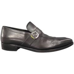 Men's GUCCI Size 9 Black Leather Silver GG logo Slip On Loafers