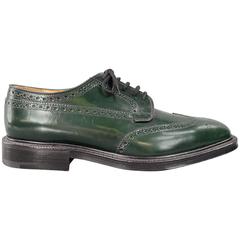 Men's CHURCH'S Size 8.5 Forest Green Shiny Leather Wingtip Brogue Lace Up