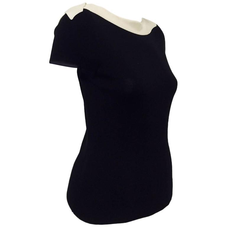 Valentino Black Virgin Wool Knit Top with Ivory Banded Neckline For ...