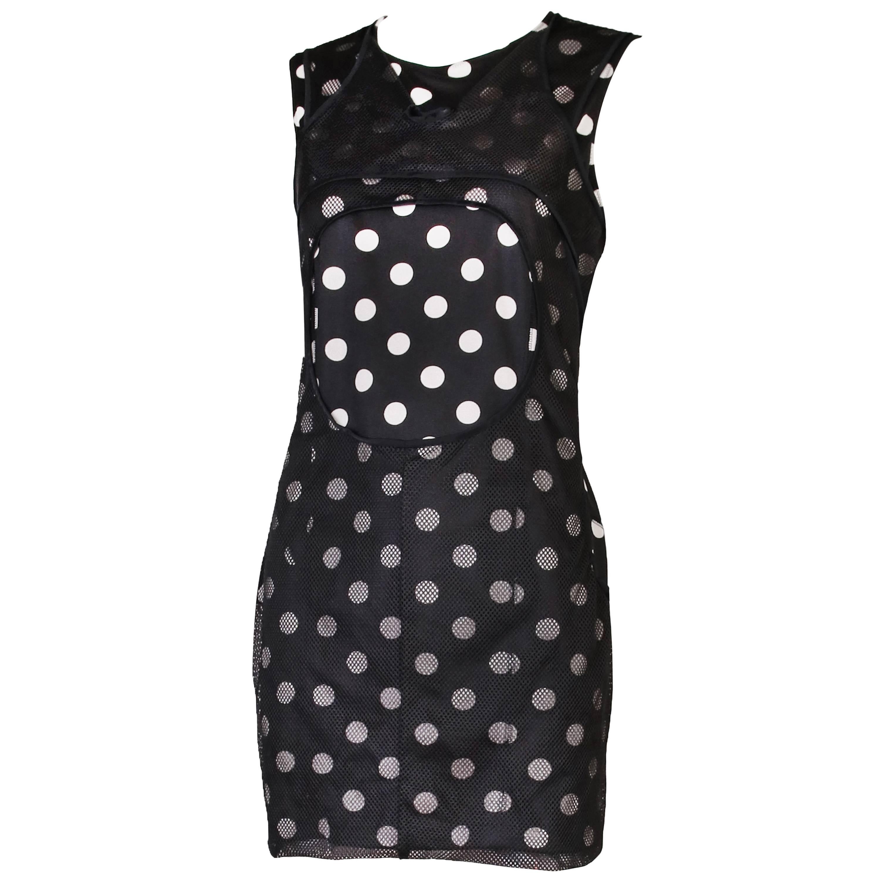 2012 Junya Watanabe Polkadot Bodycon Mini Dress With Mesh Overlay For Sale