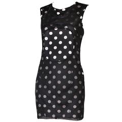 2012 Junya Watanabe Polkadot-Bodycon-Minikleid mit Mesh-Overlay