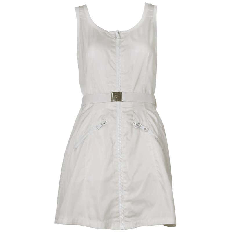 1990's Prada White Nylon Mini Dress With Prada Logo Belt at 1stDibs ...