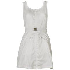 1990er Prada Minikleid aus weißem Nylon mit Gürtel mit Prada-Logo