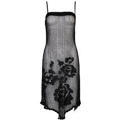 Dolce & Gabbana Black Crochet Spaghetti Strap Dress w/Flower Detail