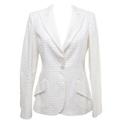Valentino White Blazer Jacket Eyelet Cotton Viscose Long Sleeve Lined Sz 4