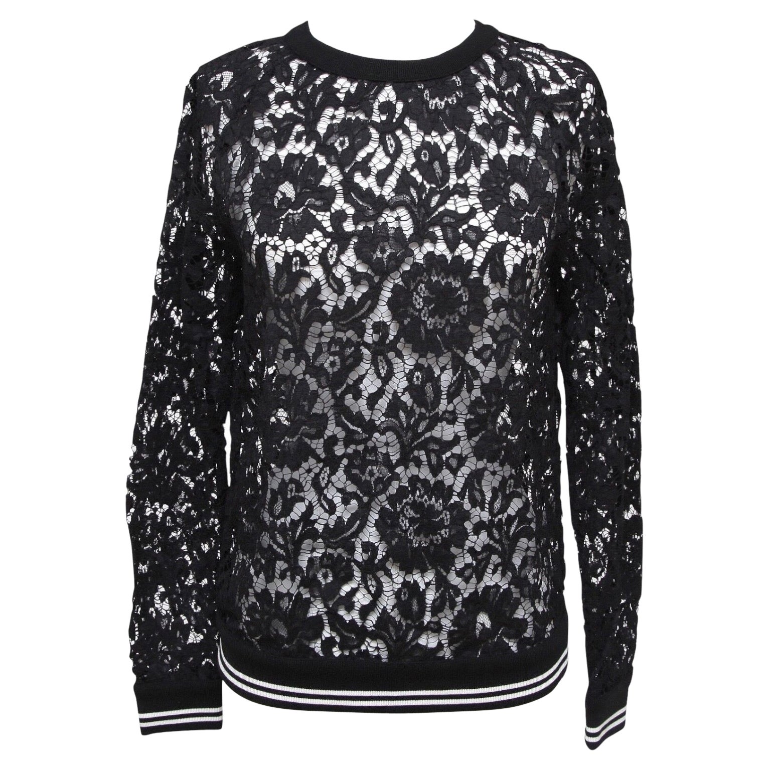 VALENTINO Floral Lace Blouse Top Shirt Long Sleeve Black White Sz S BNWT For Sale