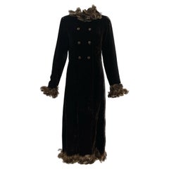 Retro 1968 YSL Yves Saint Laurent Couture Velvet Feather Evening Coat