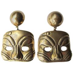 1980's Isabel Canovas Large Kabuki Mask Dangle Clip Earrings 11