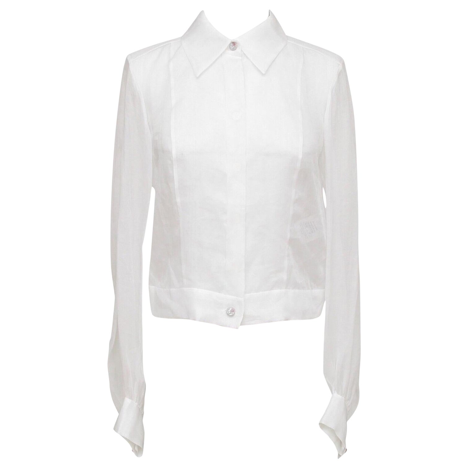 CHANEL White Blouse Top Long Sleeve Cotton 2017 17C $1800 NWT