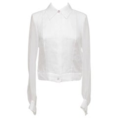 CHANEL White Blouse Top Long Sleeve Cotton 2017 17C $1800 NWT