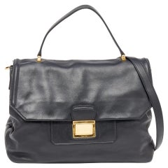 Used Miu Miu Black Vitello Soft Leather Large Top Handle Bag
