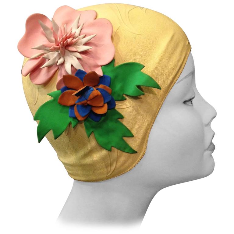 1950s Latex Swim Cap with Fabulous Flower Appliques at 1stDibs