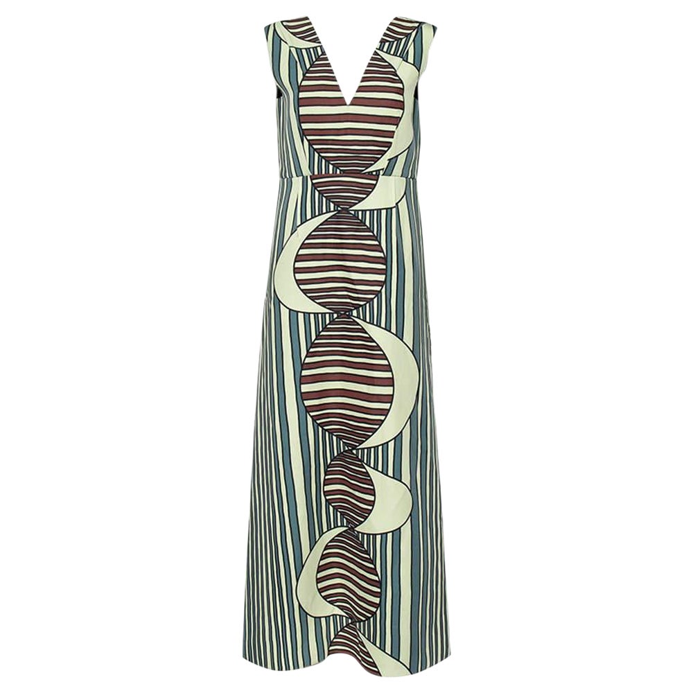 Marni Multicolor Printed Knit Plunge Neck Sleeveless Maxi Dress M For Sale