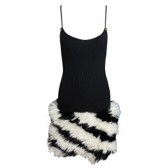 F/W 1994 Chanel Black & White Faux Fur Mini Dress by Karl Lagerfeld