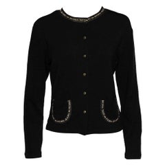 Fendi Jeans Black Wool Knit Logo Trim Detail Button Front Cardigan L