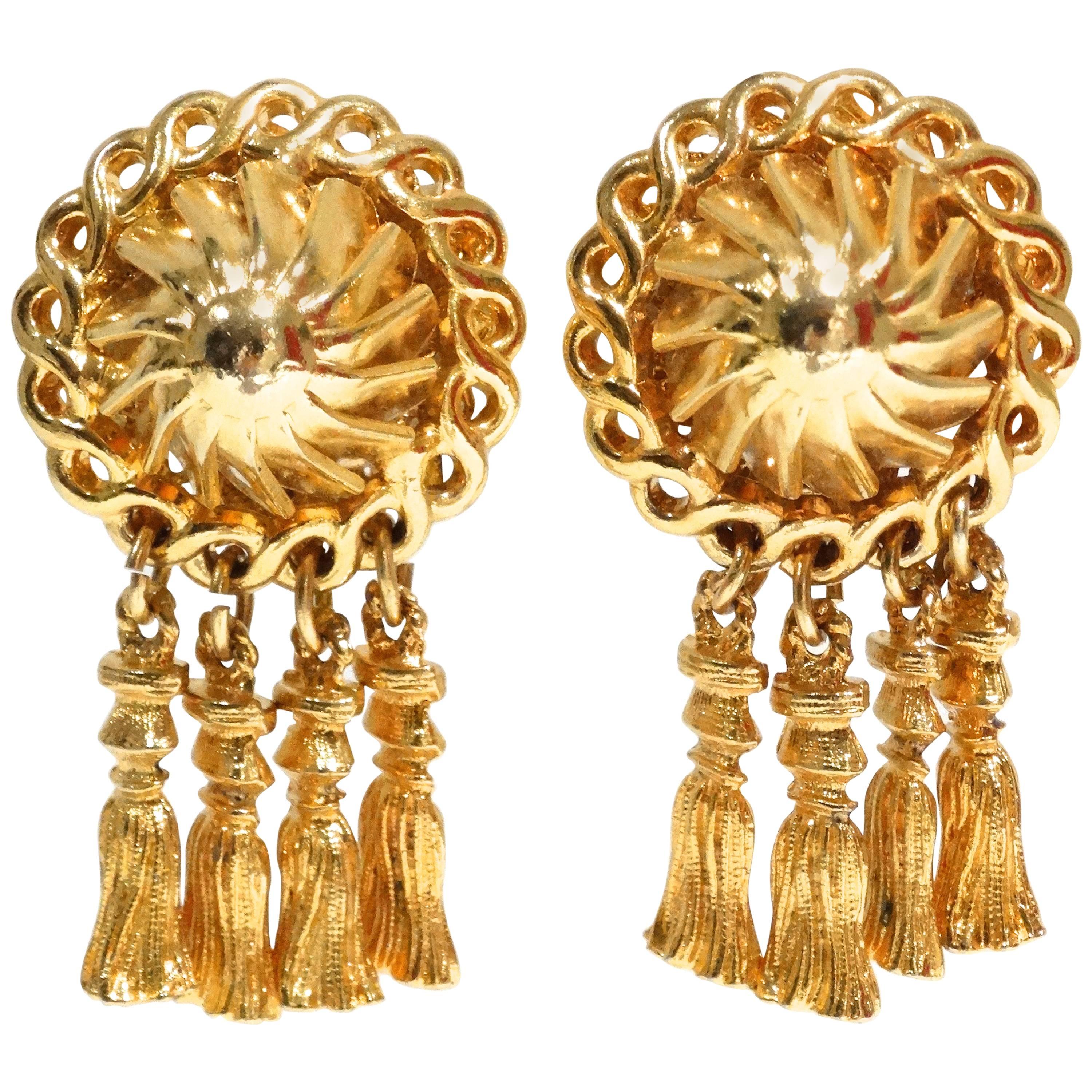 1970s William de Lillo Gold Gilt Tassel Earrings