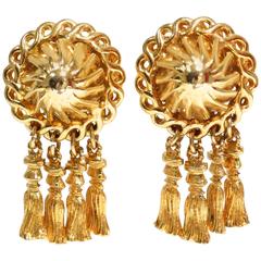 1970s William de Lillo Gold Gilt Tassel Earrings