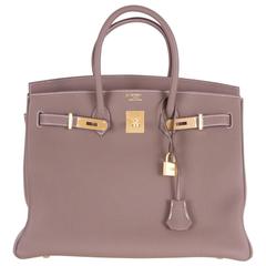 Hermes Birkin Bag 35cm HSS BI COLOR Etoupe Rose Sakura Togo Brushed Gold