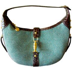 Eric Javits Bag Gold Studded Squishee Hobo with Crocodile Leather Trim + Mirror 11