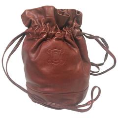 Retro Celine wine brown nappa leather hobo bucket shoulder bag with blason