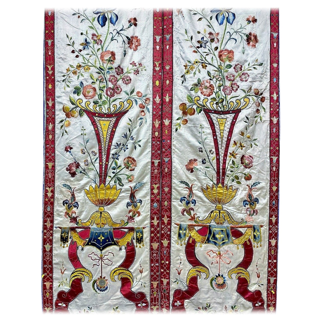 Barocco Embroidered and Applied Satin Italian Hanging - Venice Circa 1720 For Sale