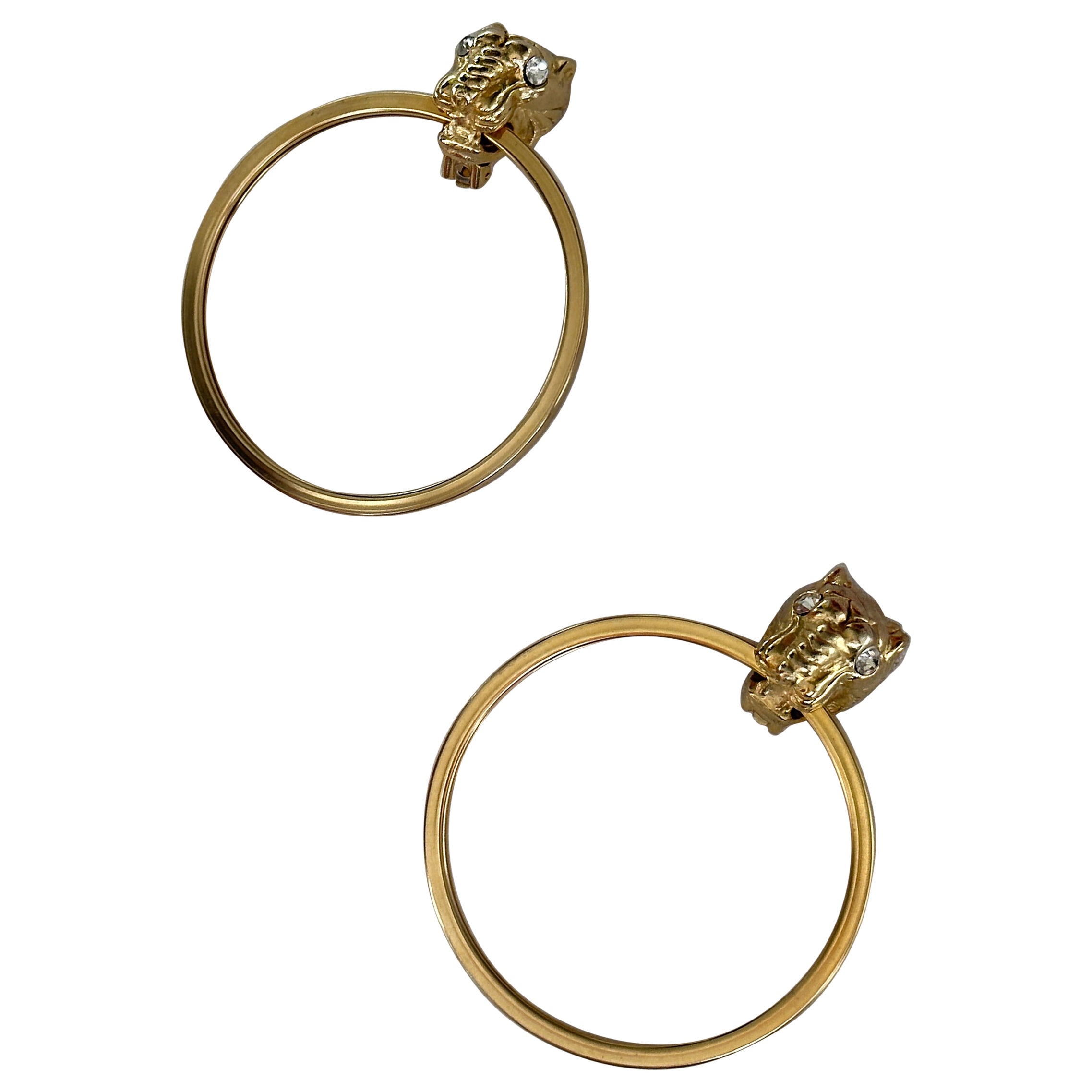 Vintage Large Gold Panther Hoop Earrings, attributed to Givenchy For Sale
