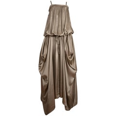 Kenzo Jap taupefarbenes Abendkleid aus Viskose mit Kordelzug, um 1977