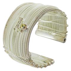 Christian Lacroix Vintage Silver Tone Jewelled Wired Cuff Bracelet 4