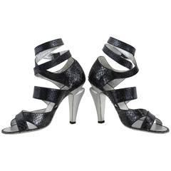 Chanel Silver Lezard Sandals. Size EU 38 12