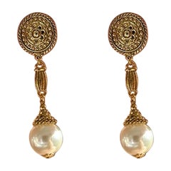 Vintage Gold Etruscan Pearl Statement Earrings