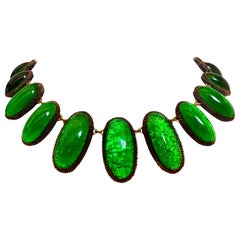 Emerald Green Cabochon Necklace by Line Vautrin