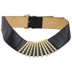 Karl Lagerfeld Vinateg Leather and Crystals Golden Belt