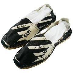 Alaia Vintage Iconic Navy Blue and Off-white Canvas Espadrilles Taille 37 (FR)