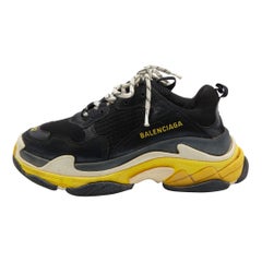 Balenciaga Black/Yellow Leather and Mesh Triple S Clear Sneakers Size 37
