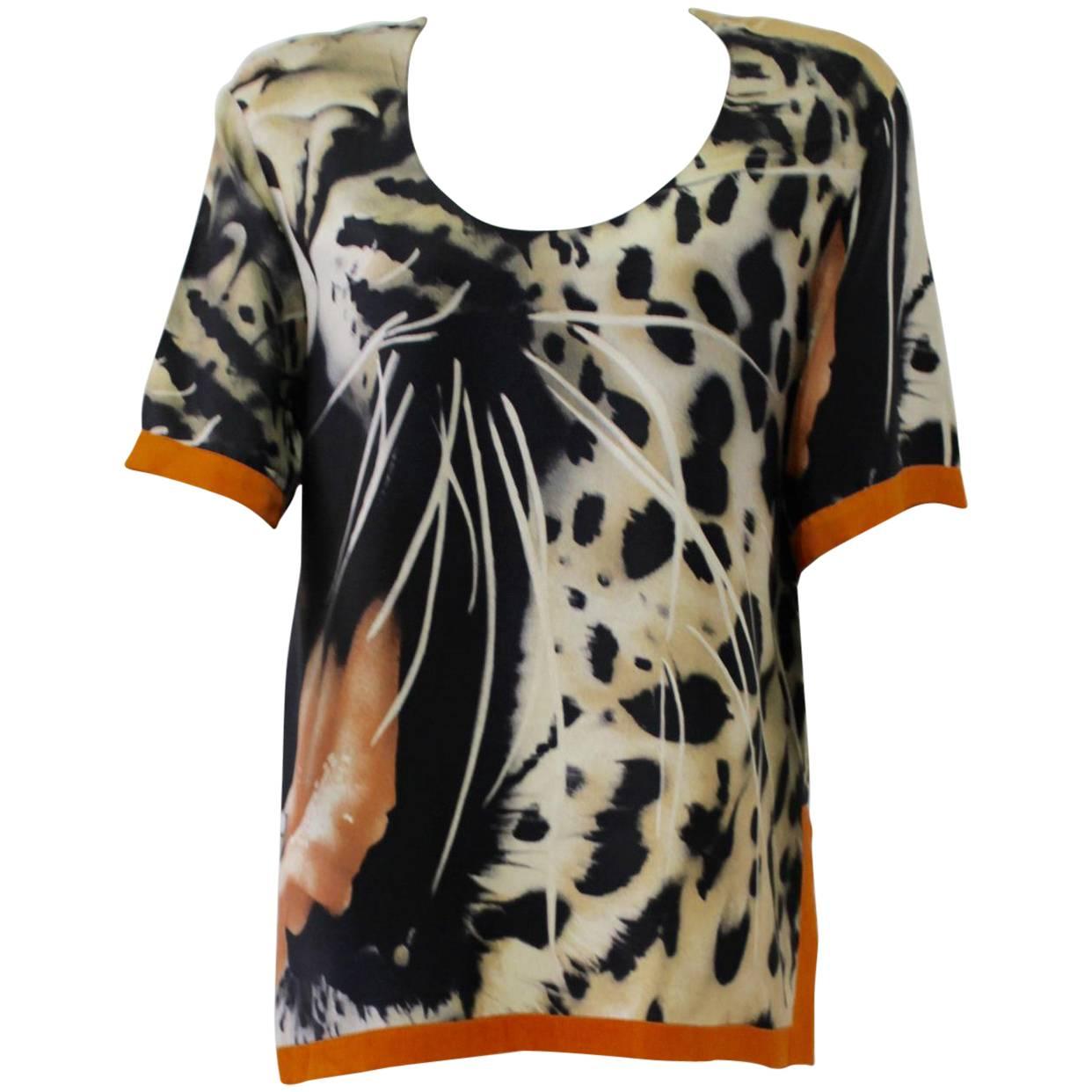 Unique Gianfranco Ferre Abstract Animal Print Top with Orange Contrast Piping For Sale