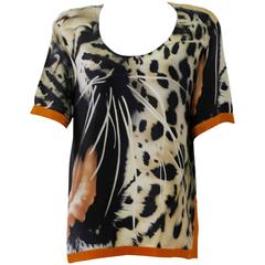 Unique Gianfranco Ferre Abstract Animal Print Top with Orange Contrast Piping