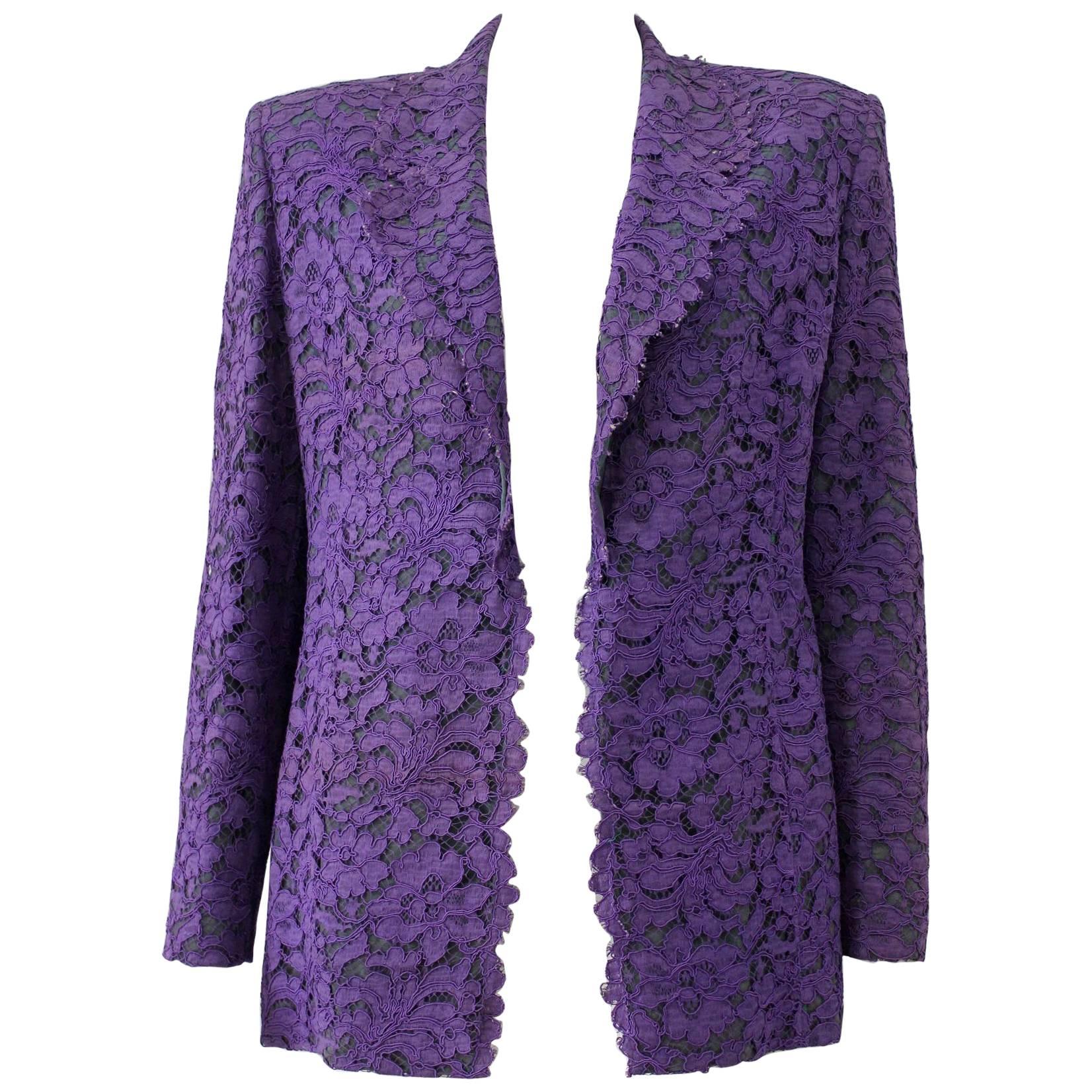 Exquisite Gianfranco Ferre Royal Purple Lace Jacket For Sale