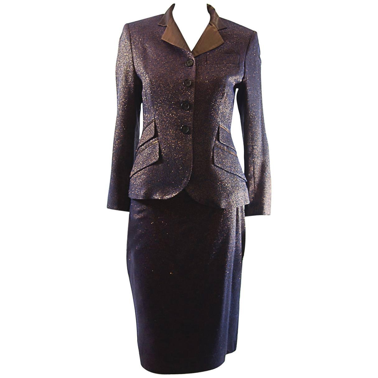 Nina Ricci  Haute Boutique Evening Metallic Skirt Suit For Sale