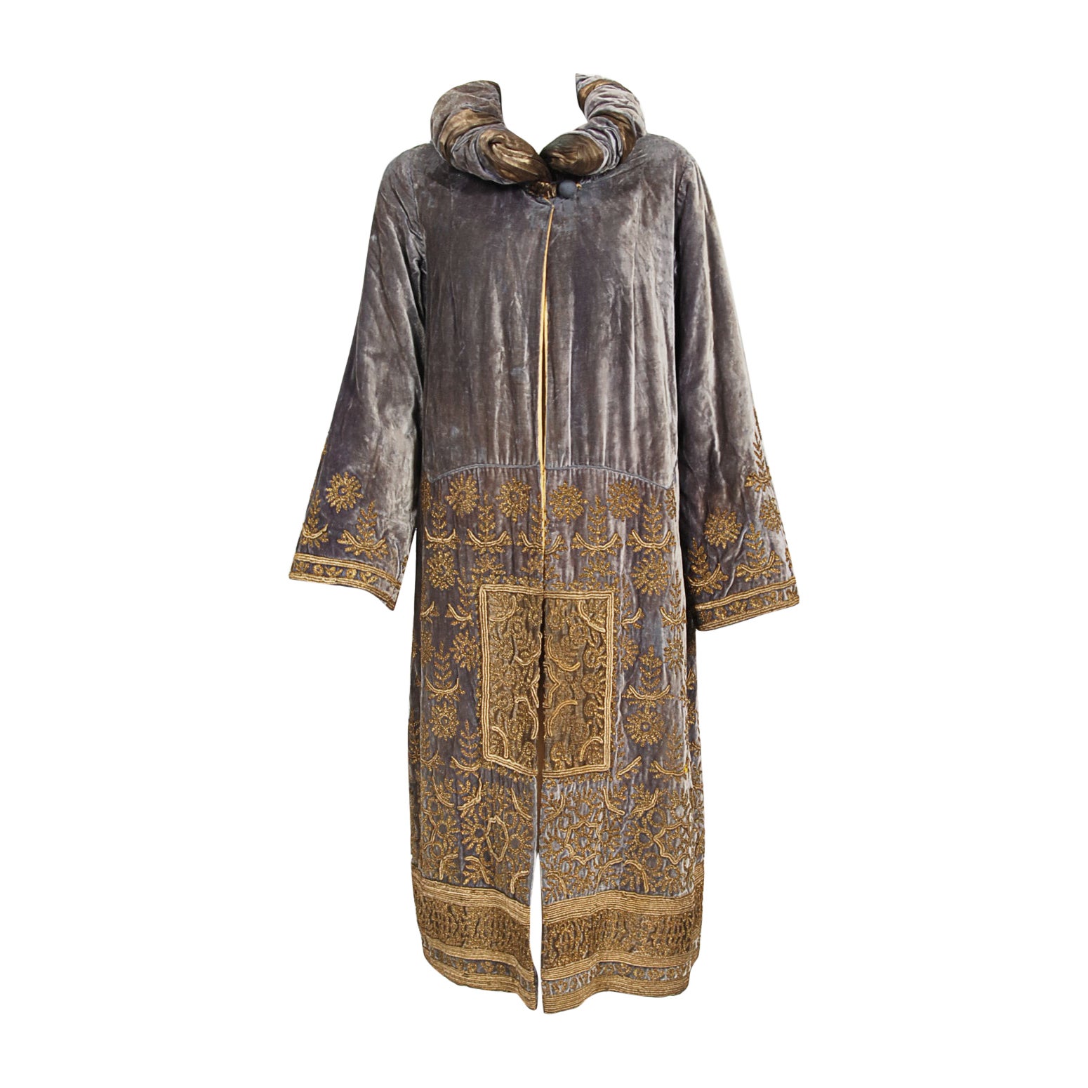 Vintage 1920's Babani Paris Couture Metallic Gold Lame Embroidered Velvet Coat 