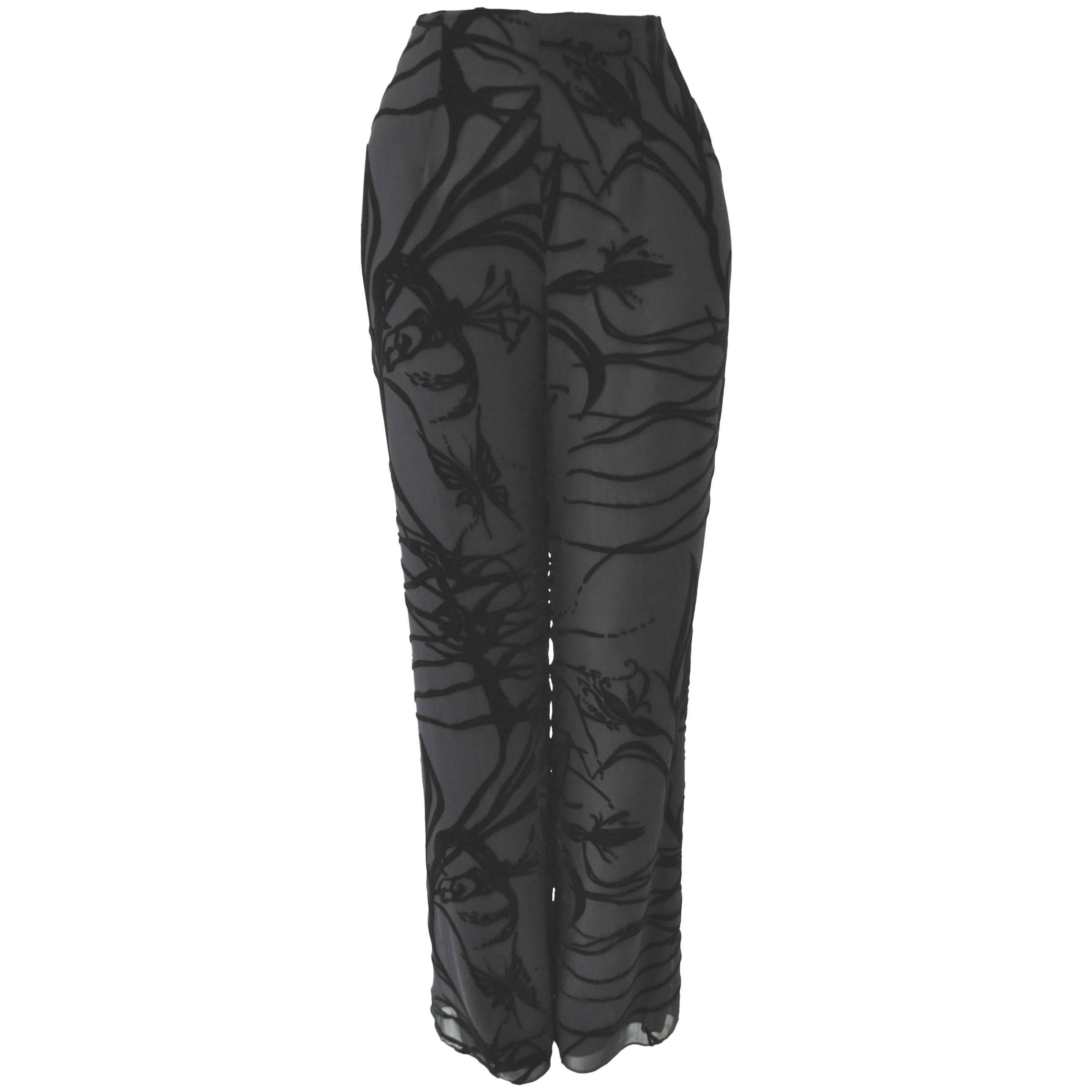 Mod Angelo Mozzillo Sheer Black Burnt Out Velvet Pants For Sale