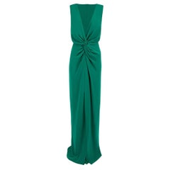 Badgley Mischka Women's Green Plunge Neck Knot Maxi Dress