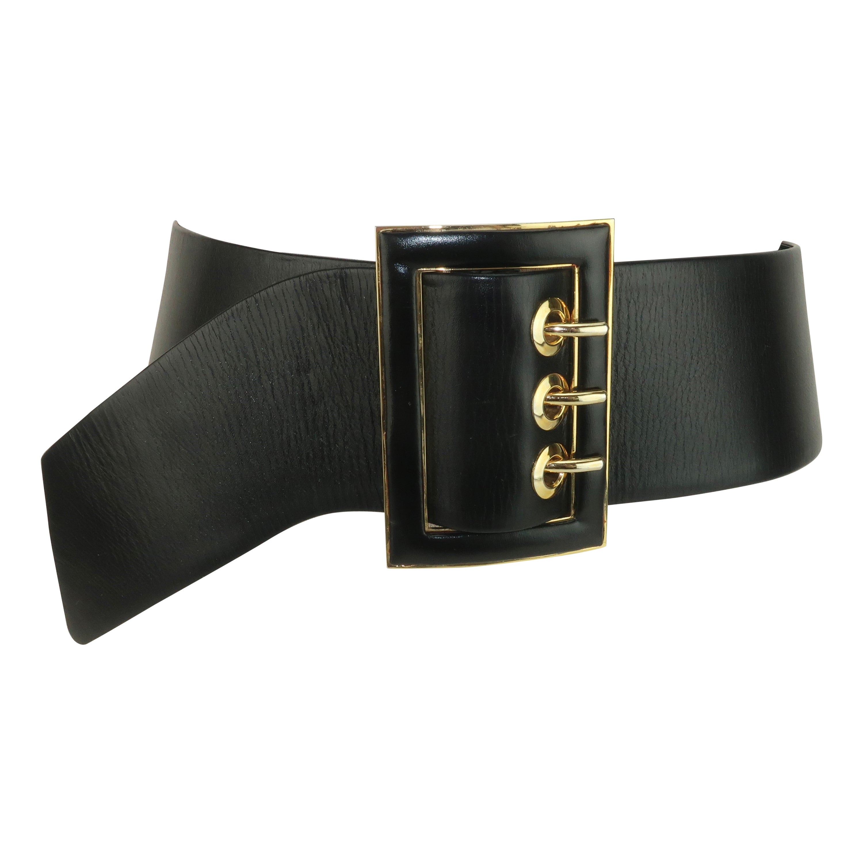 Judith Leiber Adjustable Black Leather Belt