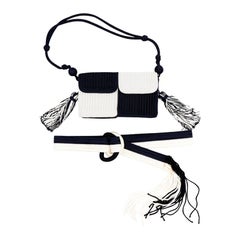 Yves Saint Laurent Retro Black & White Bag w/ Tassels & Matching Fringe Belt